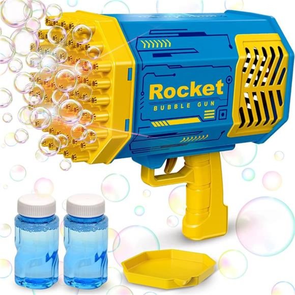 Upgraded Bubble Guns, Bubble Machine with Lights and Bubble Solution, 69 Holes